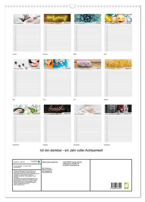 Ich bin dankbar - ein Jahr voller Achtsamkeit (CALVENDO Wandkalender 2026)