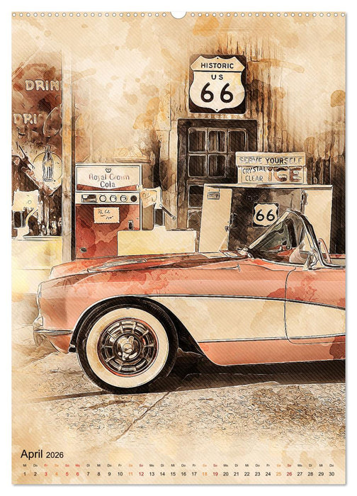 Route 66 - 2451 Meilen (CALVENDO Premium Wandkalender 2026)