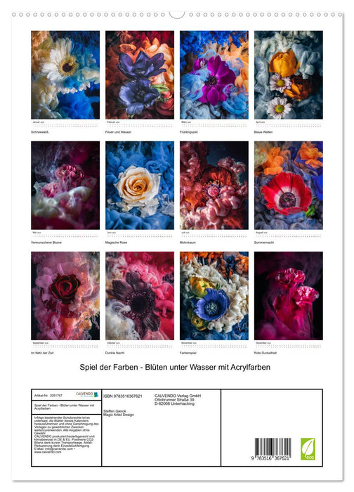 Spiel der Farben - Blüten unter Wasser mit Acrylfarben (CALVENDO Wandkalender 2026)