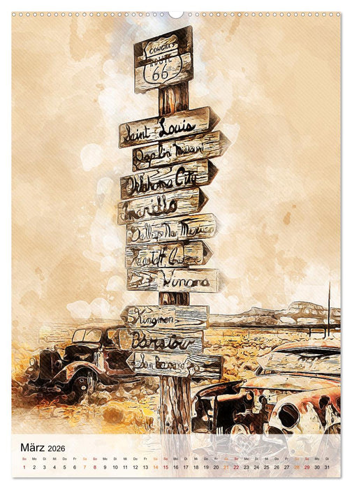Route 66 - 2451 Meilen (CALVENDO Wandkalender 2026)