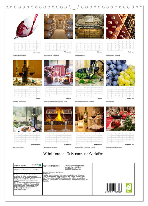 Weinkalender - für Kenner und Genießer (CALVENDO Wandkalender 2026)