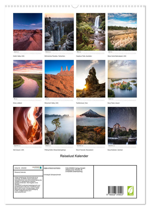 Reiselust Kalender (CALVENDO Premium Wandkalender 2026)