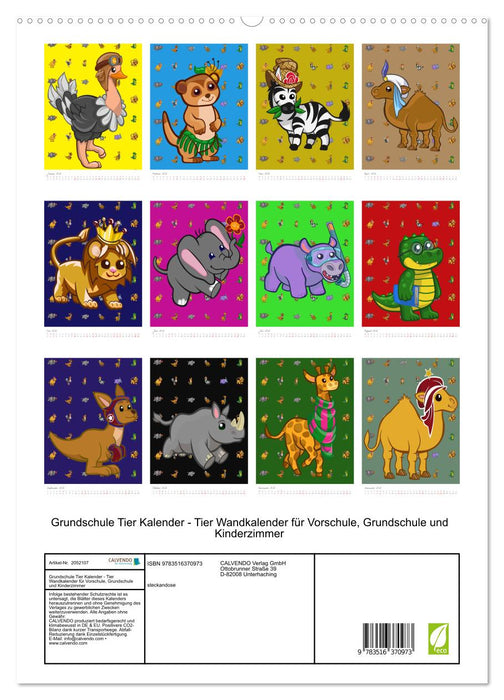 Grundschule Tier Kalender - Tier Wandkalender für Vorschule, Grundschule und Kinderzimmer (CALVENDO Wandkalender 2026)