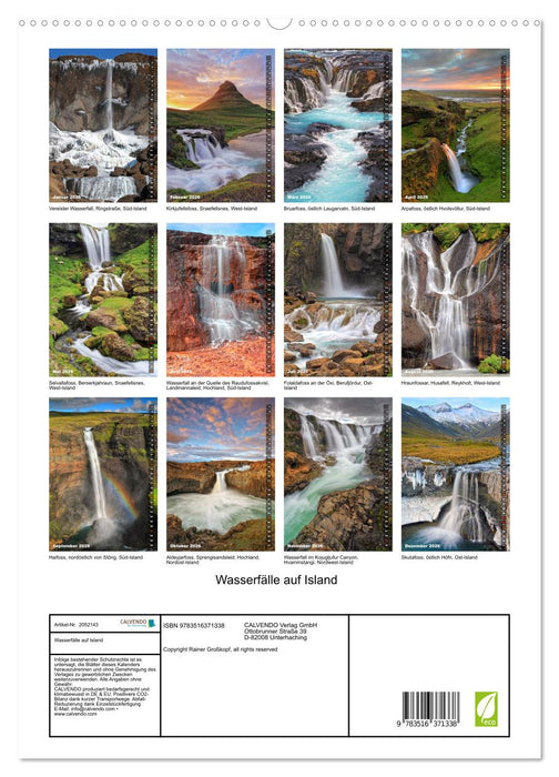 Wasserfälle auf Island (CALVENDO Wandkalender 2026)