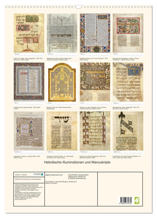 Hebräische Illuminationen und Manuskripte (CALVENDO Wandkalender 2026)