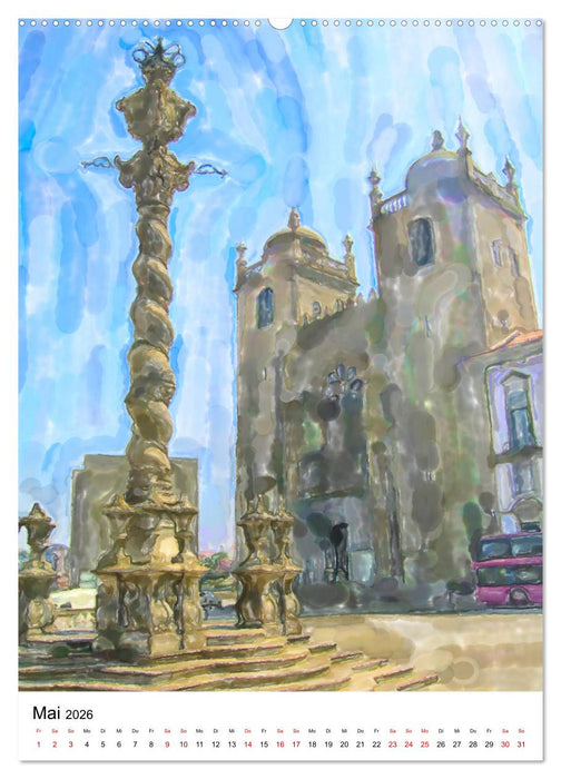 Porto - Stadtansichten in Aquarell (CALVENDO Premium Wandkalender 2026)