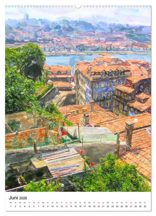 Porto - Stadtansichten in Aquarell (CALVENDO Premium Wandkalender 2026)