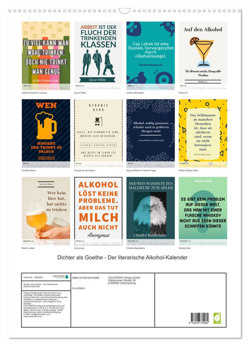 Dichter als Goethe - Der literarische Alkohol-Kalender (CALVENDO Wandkalender 2026)