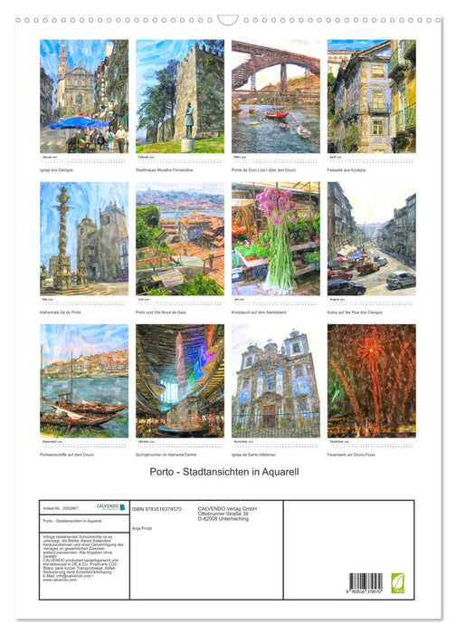 Porto - Stadtansichten in Aquarell (CALVENDO Wandkalender 2026)