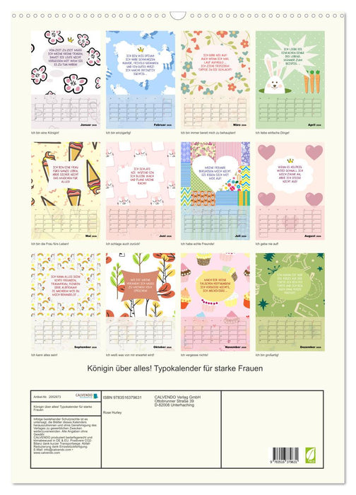 Königin über alles! Typokalender für starke Frauen (CALVENDO Wandkalender 2026)