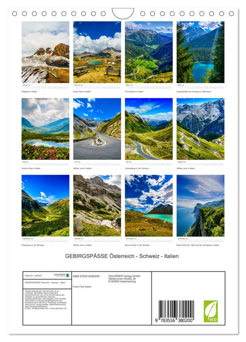 GEBIRGSPÄSSE Österreich - Schweiz - Italien (CALVENDO Wandkalender 2026)