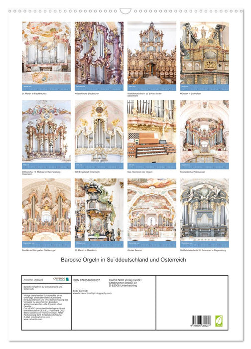 Barocke Orgeln in Su¨ddeutschland und Österreich (CALVENDO Wandkalender 2026)
