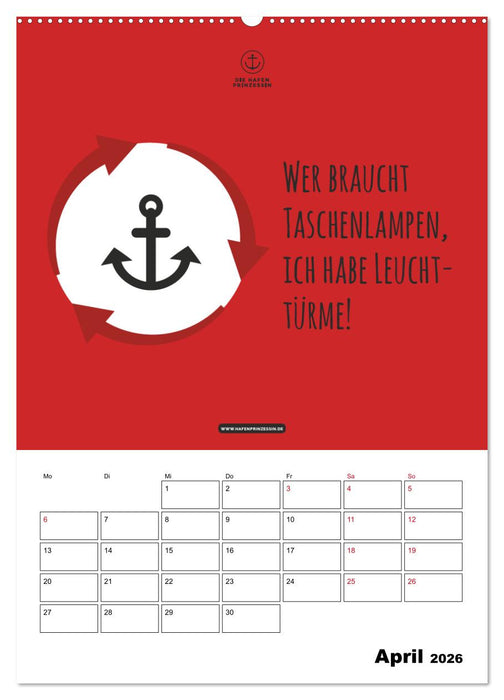 hafenprinzessin: Ankerträume & Meer - Der moderne Zitate-Wandkalender für maritime Lebensmomente! (CALVENDO Wandkalender 2026)