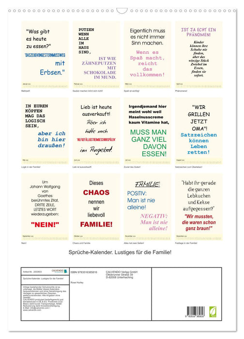 Sprüche-Kalender. Lustiges für die Familie! (CALVENDO Wandkalender 2026)