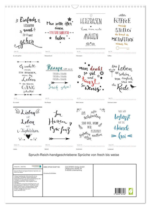 Spruch-Reich-handgeschriebene Sprüche von frech bis weise (CALVENDO Wandkalender 2026)