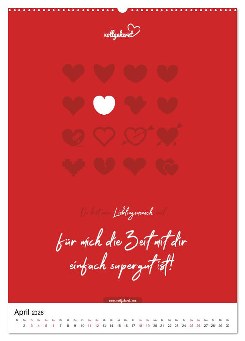 vollgeherzt: Lieblingsmensch-Kalender - Der Wandkalender als Geschenk für ganz besondere Menschen (CALVENDO Premium Wandkalender 2026)