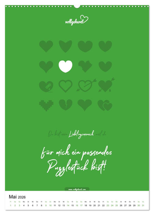 vollgeherzt: Lieblingsmensch-Kalender - Der Wandkalender als Geschenk für ganz besondere Menschen (CALVENDO Premium Wandkalender 2026)