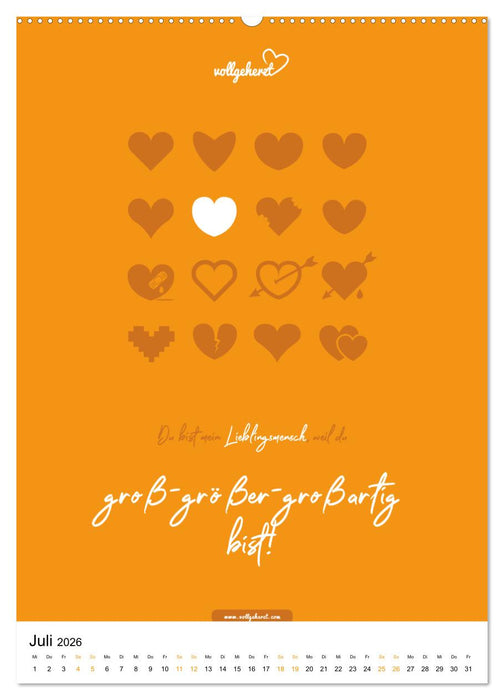 vollgeherzt: Lieblingsmensch-Kalender - Der Wandkalender als Geschenk für ganz besondere Menschen (CALVENDO Premium Wandkalender 2026)