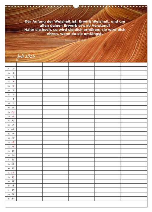 ein Planer mit biblischer Weisheit aus den Sprüchen Salomos (CALVENDO Premium Wandkalender 2026)