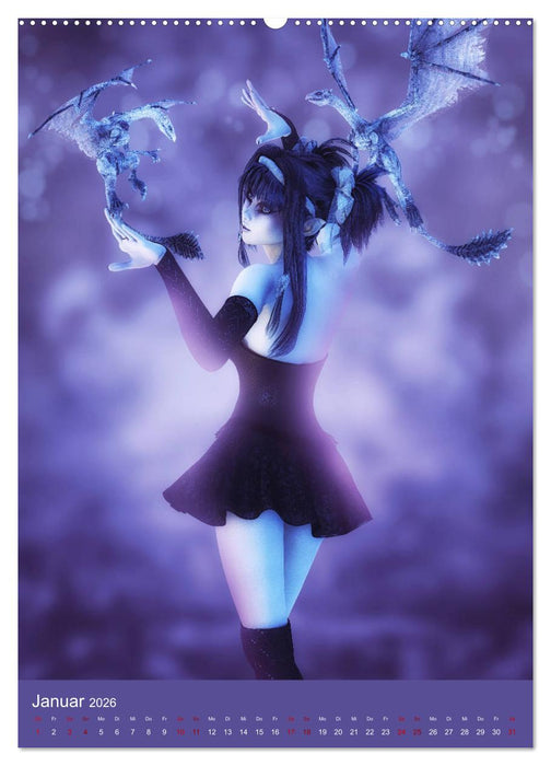 Mädchen im Manga Style (Gothic Art) (CALVENDO Wandkalender 2026)