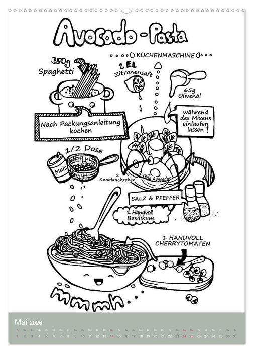 KOCH MAL KALENDER - Lustige Rezepte zum Ausmalen (CALVENDO Premium Wandkalender 2026)