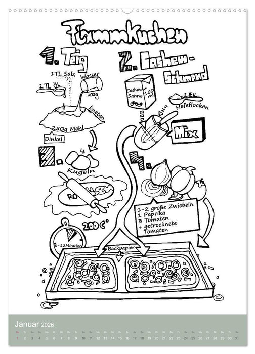 KOCH MAL KALENDER - Lustige Rezepte zum Ausmalen (CALVENDO Wandkalender 2026)