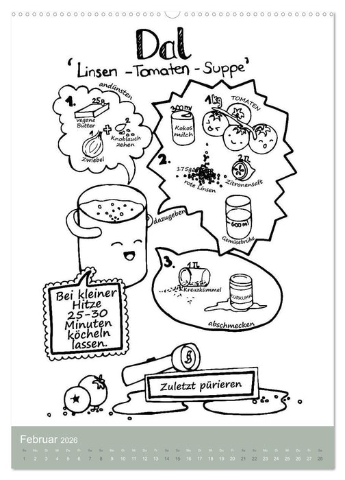 KOCH MAL KALENDER - Lustige Rezepte zum Ausmalen (CALVENDO Wandkalender 2026)