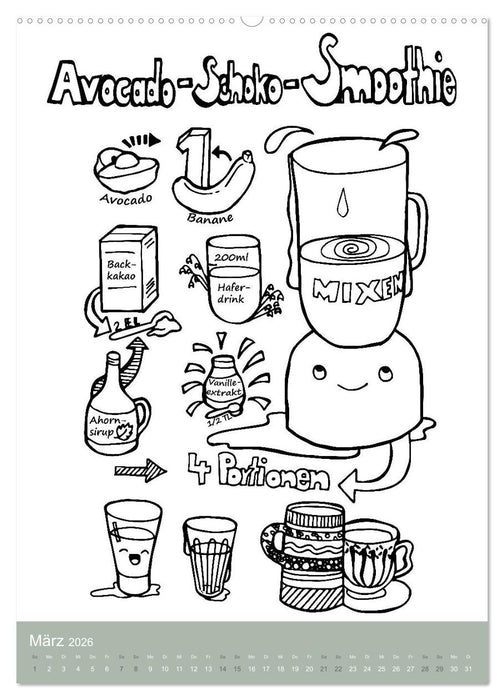 KOCH MAL KALENDER - Lustige Rezepte zum Ausmalen (CALVENDO Wandkalender 2026)
