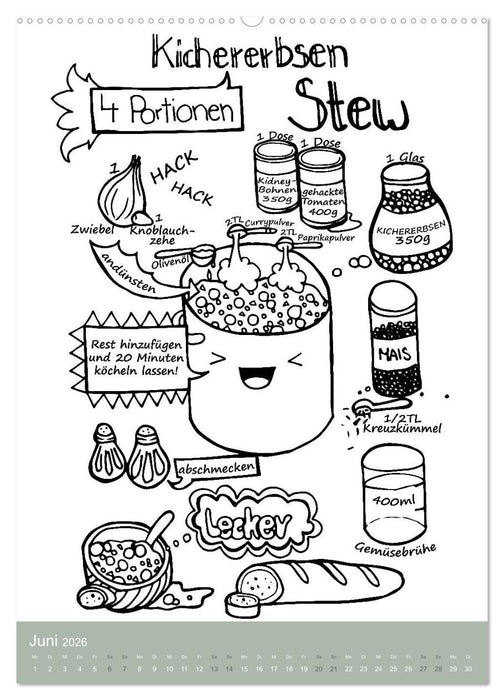 KOCH MAL KALENDER - Lustige Rezepte zum Ausmalen (CALVENDO Wandkalender 2026)