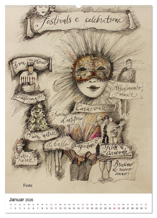 Italienisch Lernen in Bildern (CALVENDO Premium Wandkalender 2026)