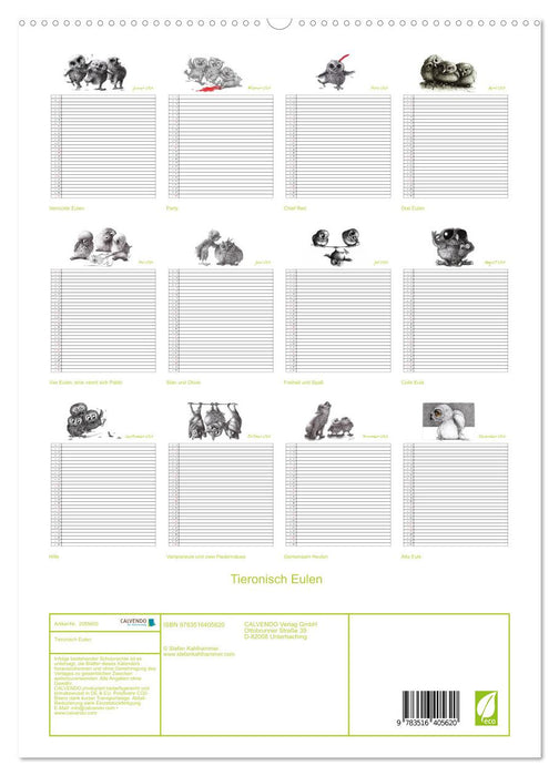 Tieronisch Eulen (CALVENDO Premium Wandkalender 2026)