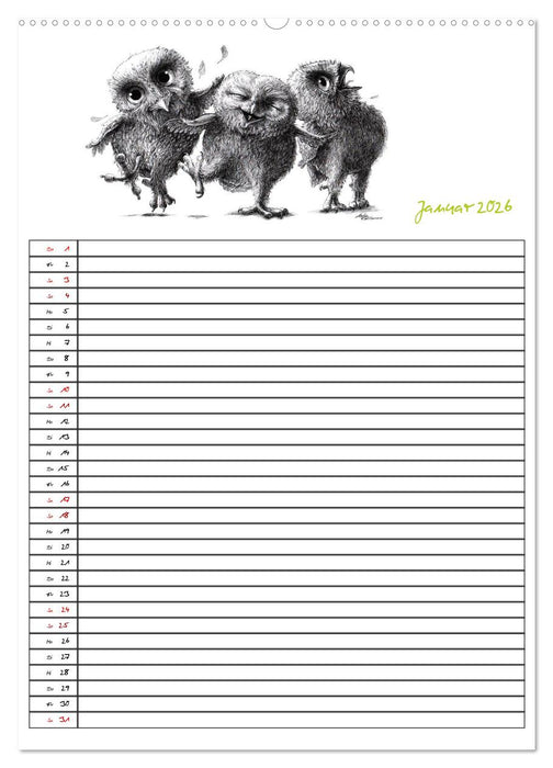 Tieronisch Eulen (CALVENDO Premium Wandkalender 2026)