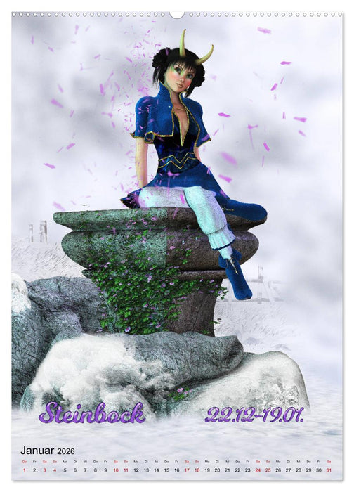 Mädchen im Manga Style (Sternzeichen) (CALVENDO Premium Wandkalender 2026)