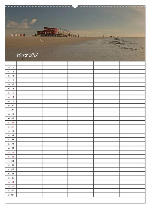 St. Peter Ording Familienplaner (CALVENDO Premium Wandkalender 2026)