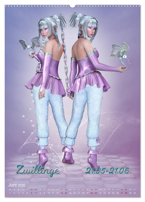 Mädchen im Manga Style (Sternzeichen) (CALVENDO Wandkalender 2026)