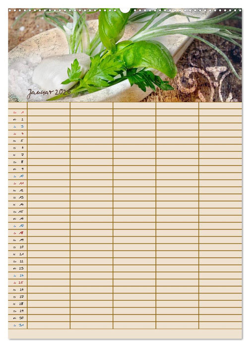 Italienische Küche mit Familienplaner (CALVENDO Premium Wandkalender 2026)