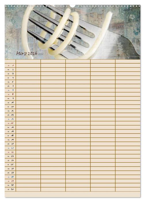 Italienische Küche mit Familienplaner (CALVENDO Premium Wandkalender 2026)