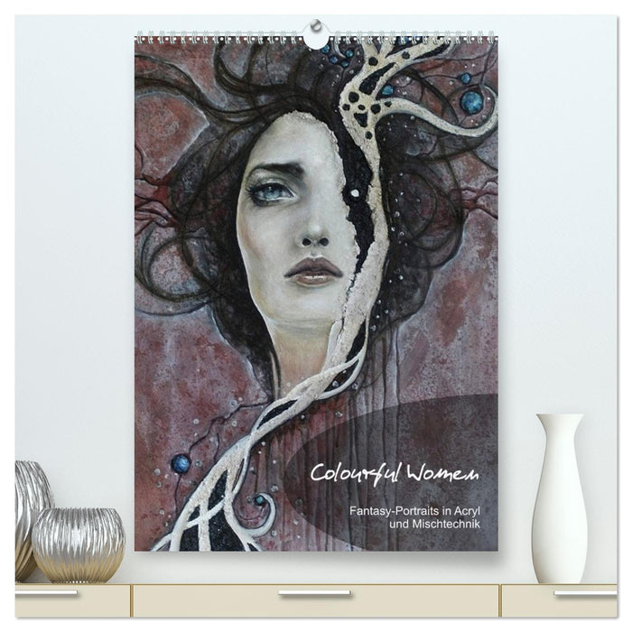 Colourful Women - Fantasy-Frauenportraits in Acryl und Mischtechnik (CALVENDO Premium Wandkalender 2026)