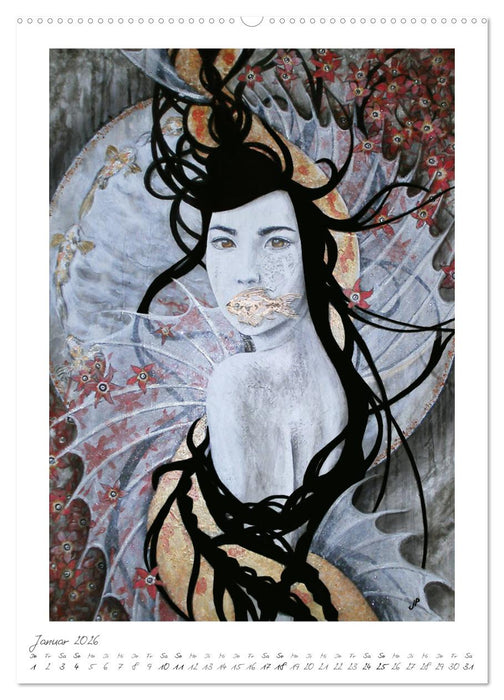 Colourful Women - Fantasy-Frauenportraits in Acryl und Mischtechnik (CALVENDO Premium Wandkalender 2026)