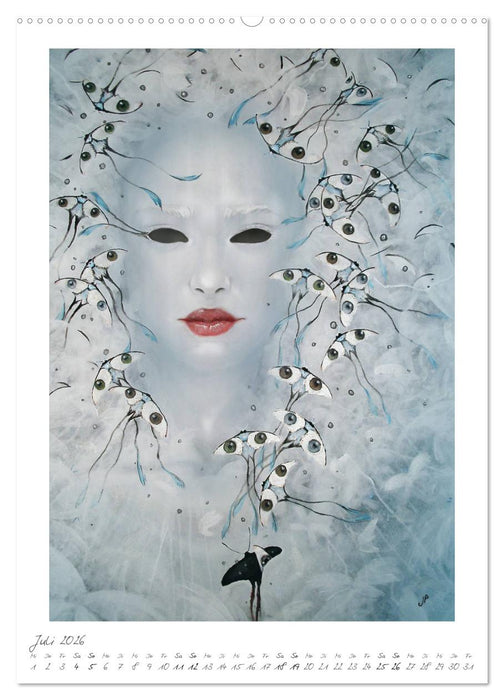 Colourful Women - Fantasy-Frauenportraits in Acryl und Mischtechnik (CALVENDO Premium Wandkalender 2026)