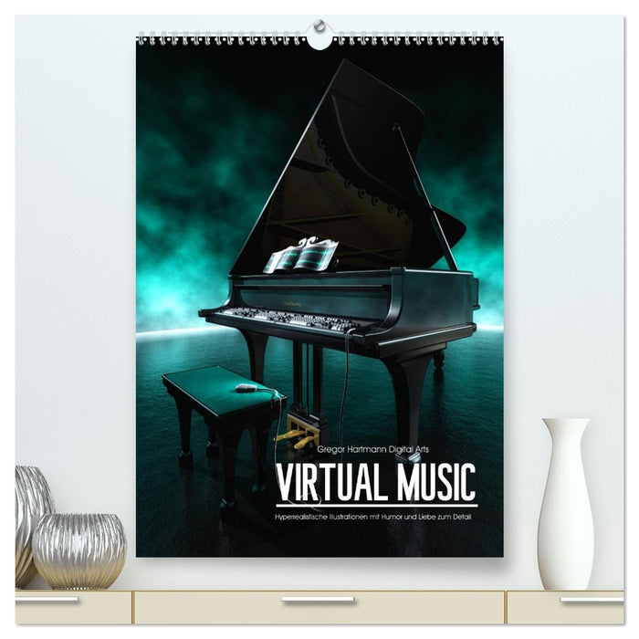 VIRTUAL MUSIC - Musikinstrumente in Hyperrealistischen Illustrationen (CALVENDO Premium Wandkalender 2026)