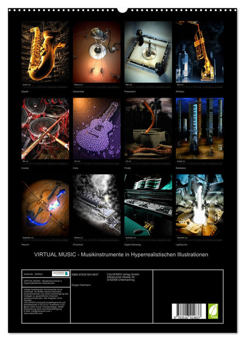 VIRTUAL MUSIC - Musikinstrumente in Hyperrealistischen Illustrationen (CALVENDO Premium Wandkalender 2026)