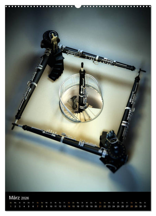 VIRTUAL MUSIC - Musikinstrumente in Hyperrealistischen Illustrationen (CALVENDO Premium Wandkalender 2026)