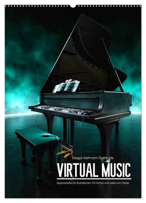 VIRTUAL MUSIC - Musikinstrumente in Hyperrealistischen Illustrationen (CALVENDO Wandkalender 2026)