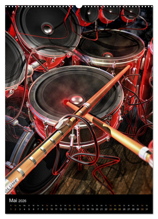 VIRTUAL MUSIC - Musikinstrumente in Hyperrealistischen Illustrationen (CALVENDO Wandkalender 2026)