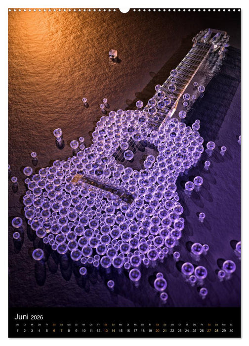 VIRTUAL MUSIC - Musikinstrumente in Hyperrealistischen Illustrationen (CALVENDO Wandkalender 2026)