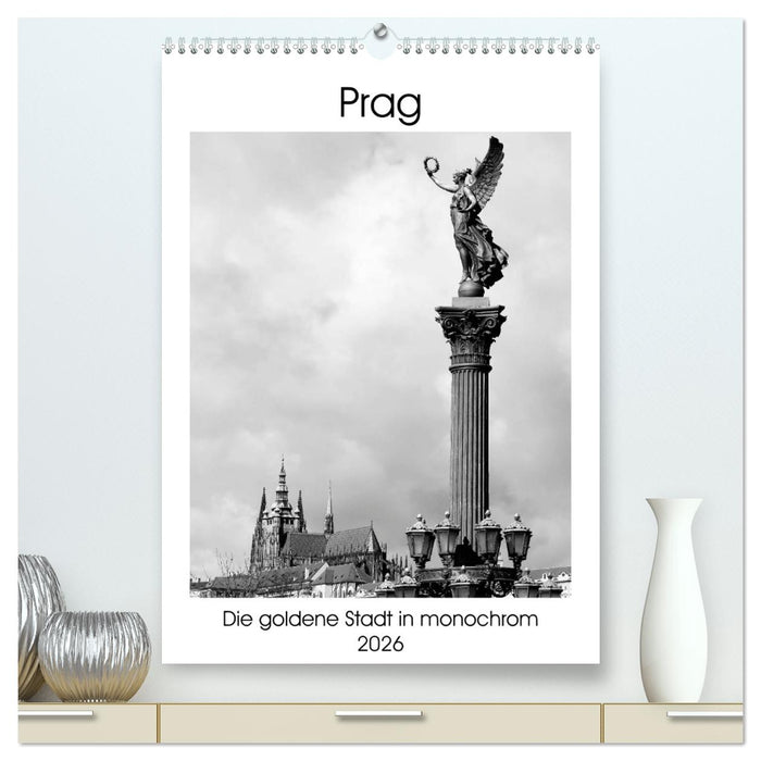 Prag - Die goldene Stadt in monochrom (CALVENDO Premium Wandkalender 2026)
