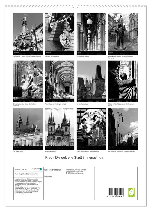 Prag - Die goldene Stadt in monochrom (CALVENDO Premium Wandkalender 2026)