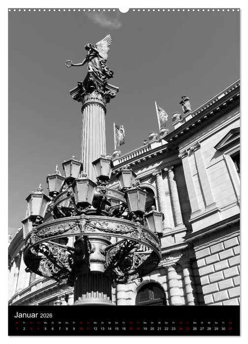 Prag - Die goldene Stadt in monochrom (CALVENDO Premium Wandkalender 2026)