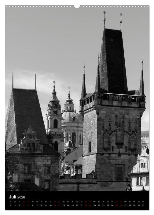Prag - Die goldene Stadt in monochrom (CALVENDO Premium Wandkalender 2026)
